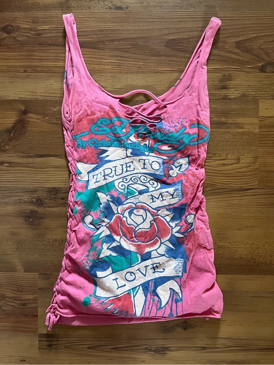 Ed Hardy Tops - Vintage Y2K Ed Hardy Pink True To My Love Lace Up Braided Tank Top